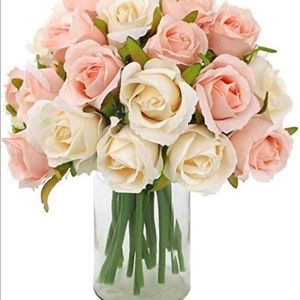 22 Artificial White and Pink Roses